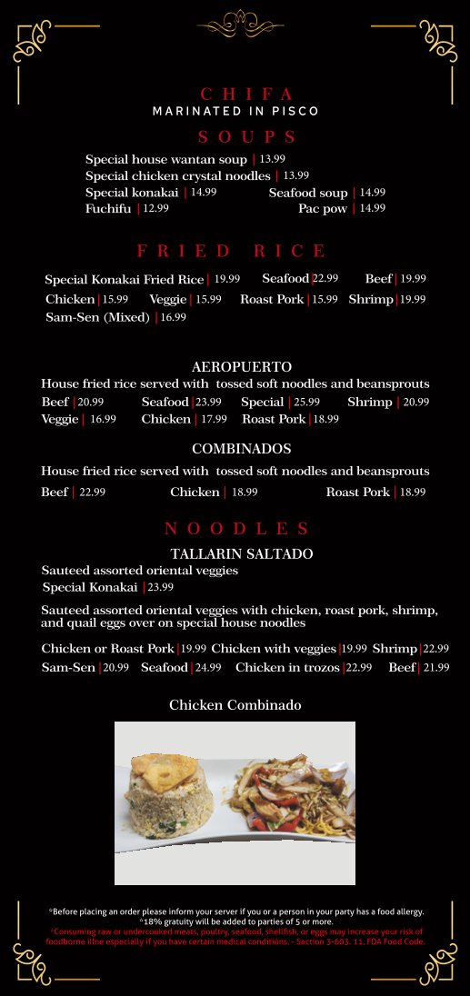 Close-up of menu items and section headings.